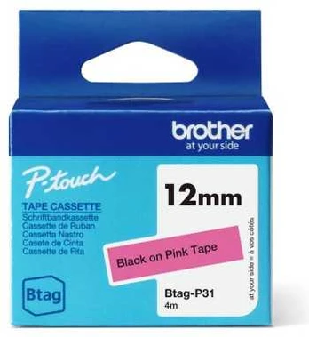 BROTHER BTAGP31 12MM Juodas ON Rožinis TAPE