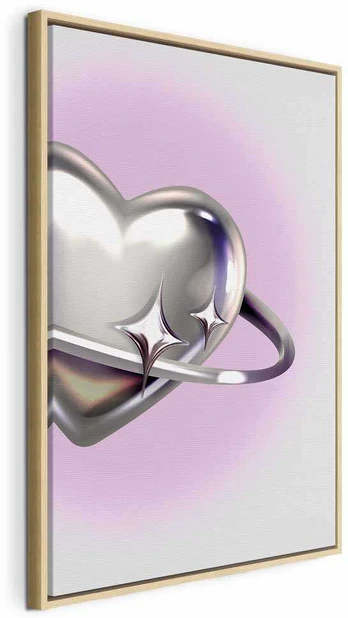 Artgeist Paveikslas - Cosmic Heart - Sidabrinis Heart with a Ring on a Violetinė Background