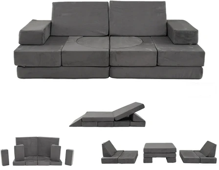 Vaikiška modulinė sofa tamsiai pilka 12 vnt.