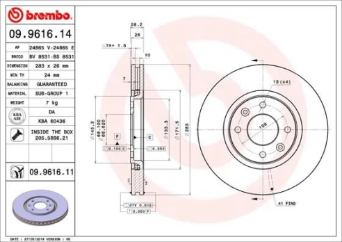 Stabdžių diskas BREMBO 09.9616.11