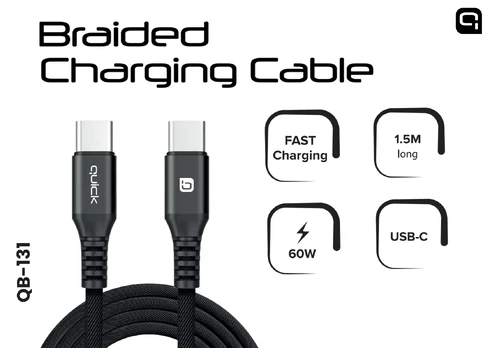 Quick QB-131 Braided 60W Charhing and Data Cable USB-С to USB-С 1.5m