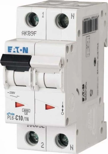Eaton Grandinės pertraukiklis 1P+N D 10A 6kA AC PL6-D10/1N 164937