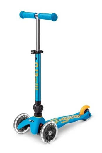 Triratis paspirtukas Micro Mini Deluxe Foldable LED, mėlynas