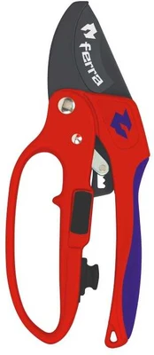 Ferra sekatorius su atraminiais ašmenimis ir pakopiniu mechanizmu