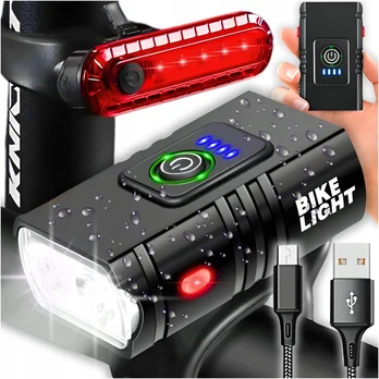 Priekinis ir galinis dviračio žibintas led usb