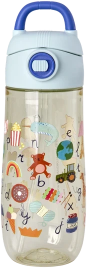 Rice - Kids Drinking Bottle - Plastic with ABC Print - Mėlyna - 550 ml (PLBOT-SABC)