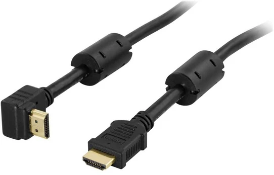 DELTACO HDMI-1005V - HDMI med Ethernet-kabelis - HDMI (han) til HDMI (han) - 50 cm - sort - vinklet stikforbindelse