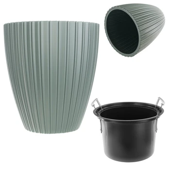 Žalia plastikinė gėlių vazonas su įdėklu, 40 cm