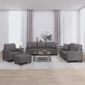 Sofa Sofos komplektas su pagalvėmis, 4 dalių, pilkas, dirbtinė oda kaina