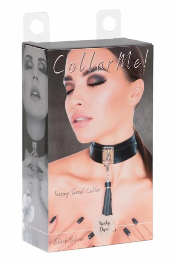 KINKY DIVA Teasing Tassel Collar Black/Silver Adjustable Vegan Leather