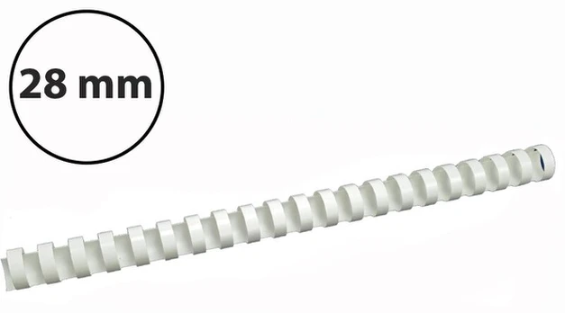 Plastikinės įrišimo spiralės, 28mm, 50vnt, baltos sp.