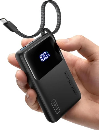 INIU išorinis akumuliatorius 45 W, 10000 mAh, USB-C kabelis, PD/QC, juoda, P55L