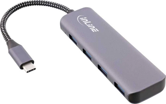 HUB USB InLine® USB 3.2 šakotuvas, USB Type-C iki 4x USB A 10Gb/s, aliuminis, pilkas