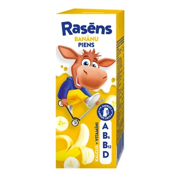Bananų skonio pieno gėrimas RASĒNS, 1,5% rieb., 200 ml