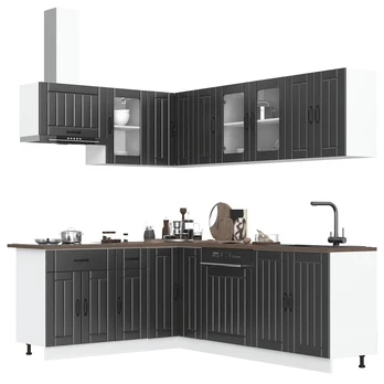 Virtuvinių spintelių komplektas, 11 dalių, Lucca, juoda