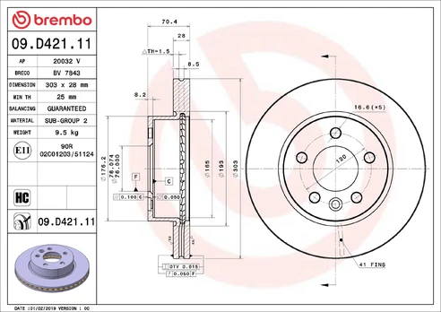 BREMBO 09.D421.11 Brake Disc