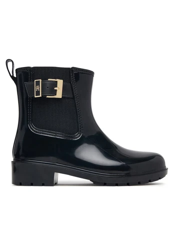 Guminiai batai Tommy Hilfiger Th Buckle Glossy Ankle Rain Boot FW0FW09543 Juoda