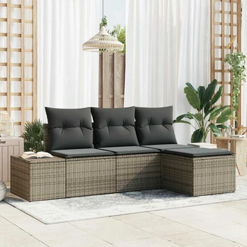 4 dalių sodo sofa rinkinys su pagalvėmis pilkas poliratanas