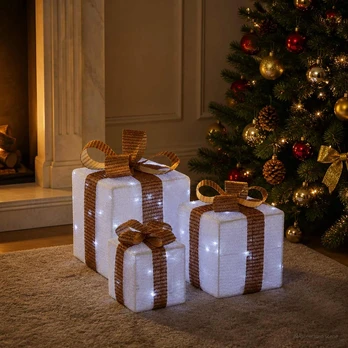 Apšviesta Kalėdinė Dovana 3 vnt. 64 LED Šalta balta