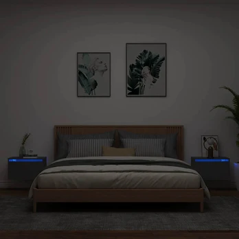 Sieninės naktinės spintelės su LED, 2vnt., juodos