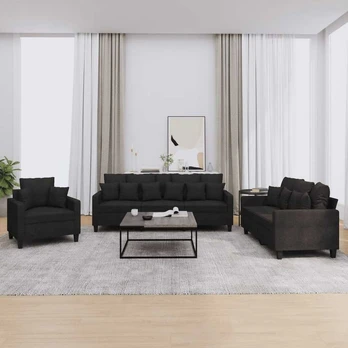 Sofa Sofos komplektas su pagalvėmis, 3 dalių, juodas, audinys