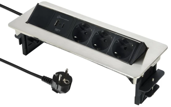 Ilgiklis ELECTRALINE MULTISOCKET IN-DESK, 3 lizd. + 1 USB type A + 1 USB type C, 2m, su įž., be jung