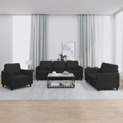 Sofa Sofos komplektas su pagalvėlėmis, 3 dalių, juodas, dirbtinė oda kaina