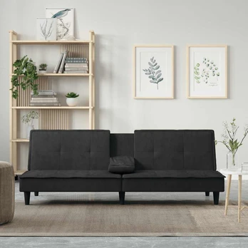 Sofa-lova su puodelių laikikliais, juodos spalvos, aksomas