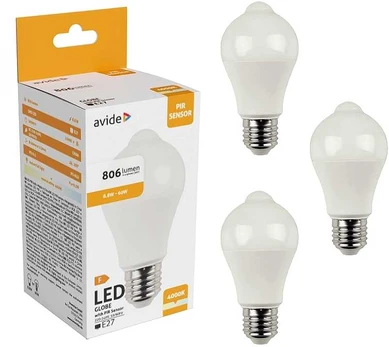 LED lemputė Avide 8.8W E27 PIR sensor 3vnt