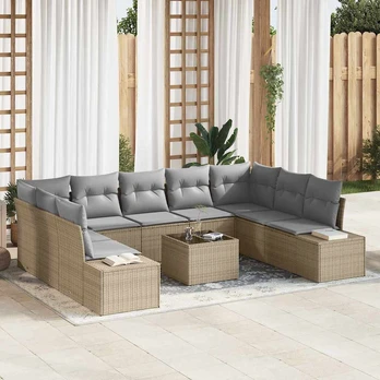 Sodo Sofa Set 10 Dalių Smėlio ir pilkos Polietileno ratanas
