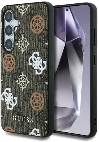 Dėklas Guess 4G Printed Colored Peony Pattern MagSafe do Samsung Galaxy S25 ruda