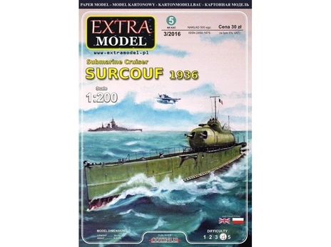 Popierinis modelis SURCOUF, povandeninis laivas 1:200 Extra Model EM-005