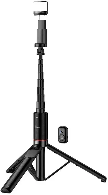 Selfie stick tripod with remote control + LED light Hoco K34 juodas