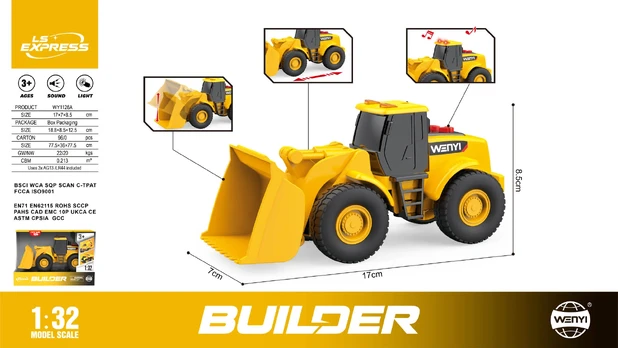 Yellow Excavator with Lights and Sound Function 1:32