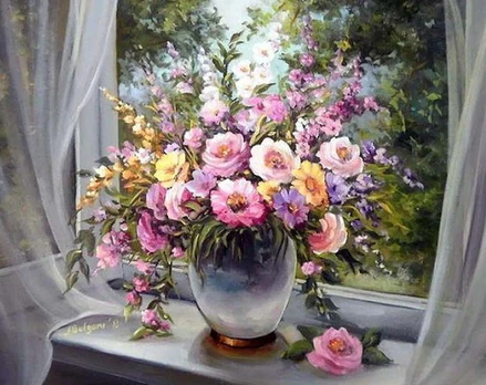 Deimantinis paveikslas Window Bouquet WD006 48*38 cm