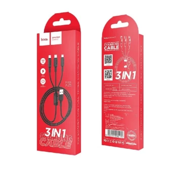 USB kabelis HOCO (X25) 3in1 lightning+micro+type-C juodas 1m