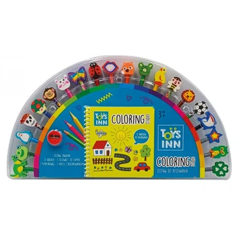 Crayons with erasers and a coloring book