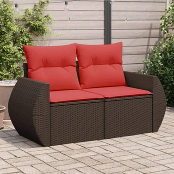 Dvivietė sodo sofa su pagalvėlėmis, rudos spalvos, poliratanas