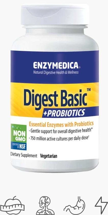 Enzymedica Digest™ Basic + PROBIOTICS-virškinimo fermentų ir probiotikų kompleksas, 90 kapsulių