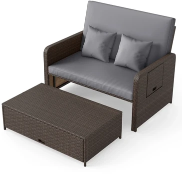 Promotion Lauko sofa su ottomanu, mišri ruda, 2 vietų, PE rotangas