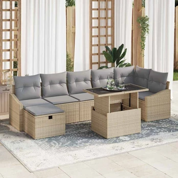 8 dalių sodo sofa komplektas su pagalvėmis smėlio poli ratanas