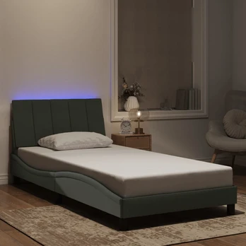 Lovos rėmas su LED, šviesiai pilkas, 100x200cm, aksomas