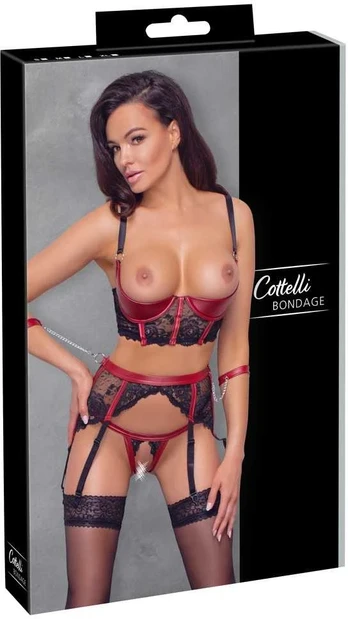 Bondage Shelf Bra Set black/red xl Seksuali liemenėlė