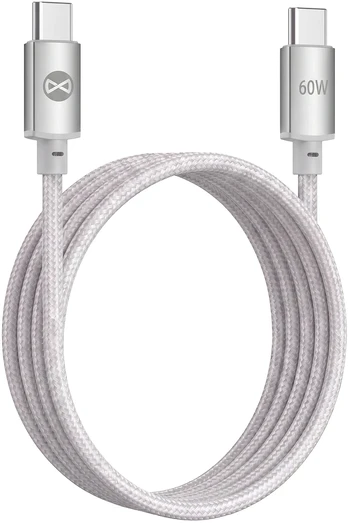 Telforceone Forever Vibe cable USB-C - USB-C 1,0 m 60W sidabrinis