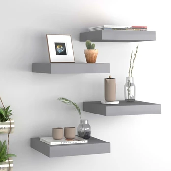 Pakabinamos lentynos, 4vnt., pilkos, 23x23,5x3,8cm, mdf