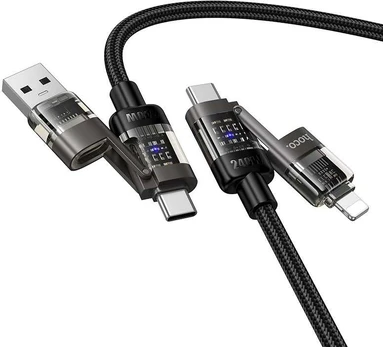 Cable 4in1 USB A/C to USB C/Lightning Hoco 240W 1,2 m U151 juodas
