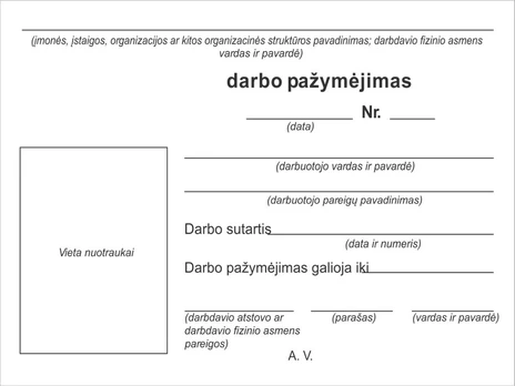 Darbuotojo darbo pažymėjimas, A7, 10 vnt.