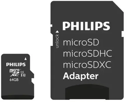 Philips Micro SDXC 64GB 10 klasė UHS 1 + adapteris