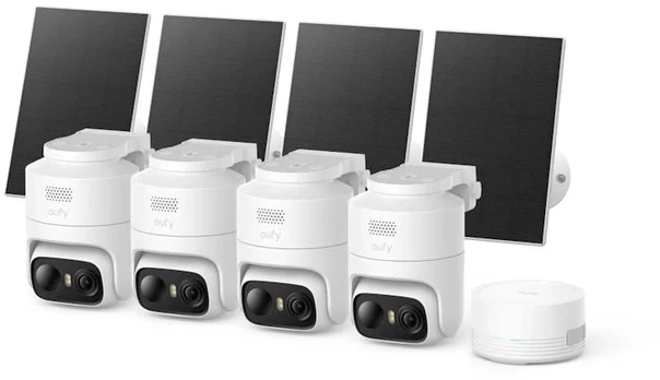Anker eufy C37 Solar-Powered Outdoor Camera (4-Pack + HomeBase Mini Unit), 2K, Baltas