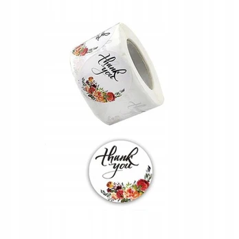 Baltos Apvalios "thank You" Lipdukai, 100 vnt.